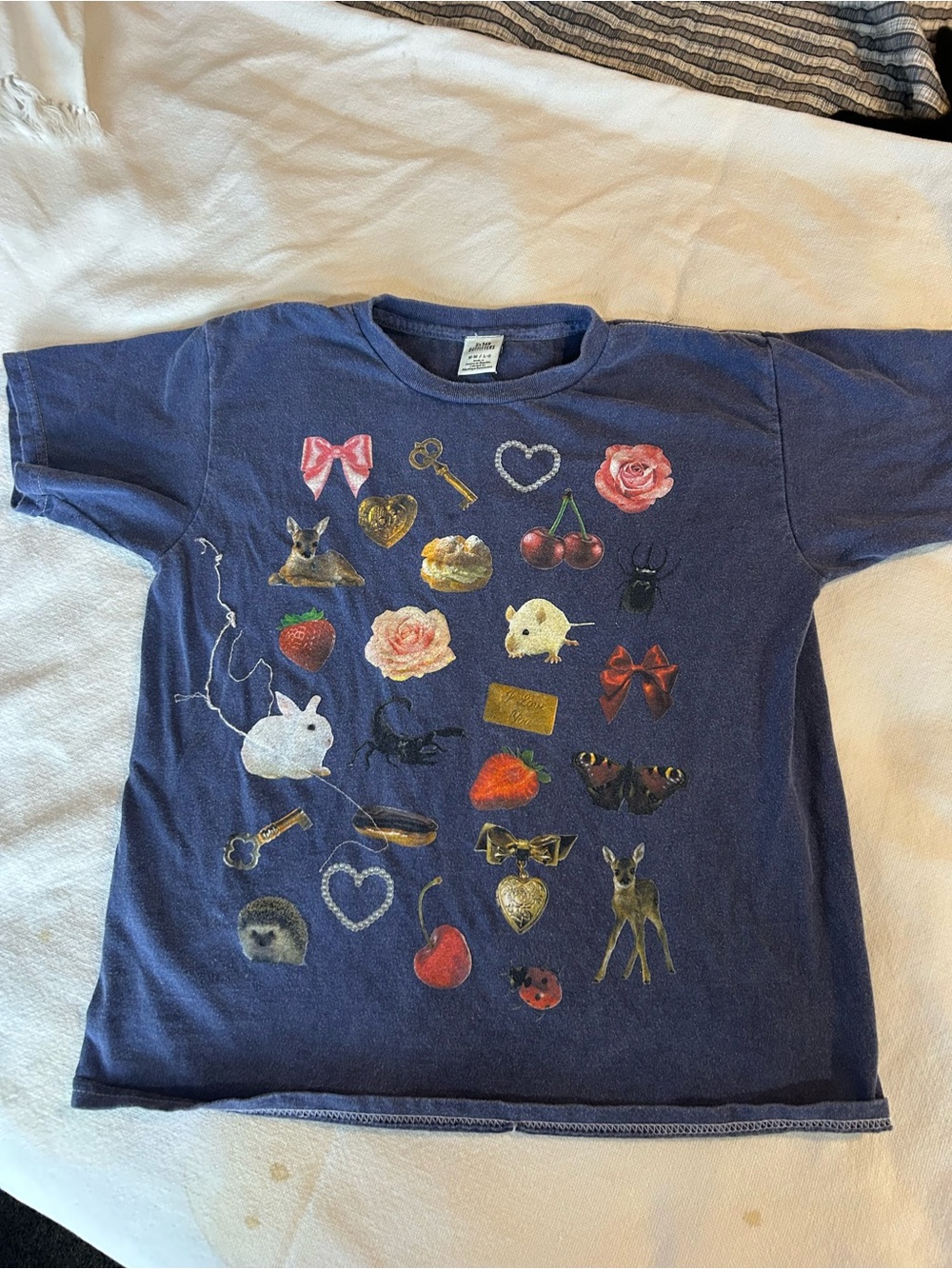 💝Urban Outfitters Navy Blue Graphic Pocket Tee with Multicolor Icons